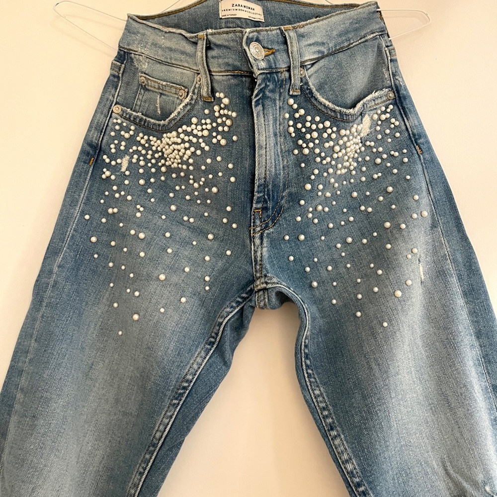 Zara Pearl Destructed Straight Jeans - Picture 2 of 5